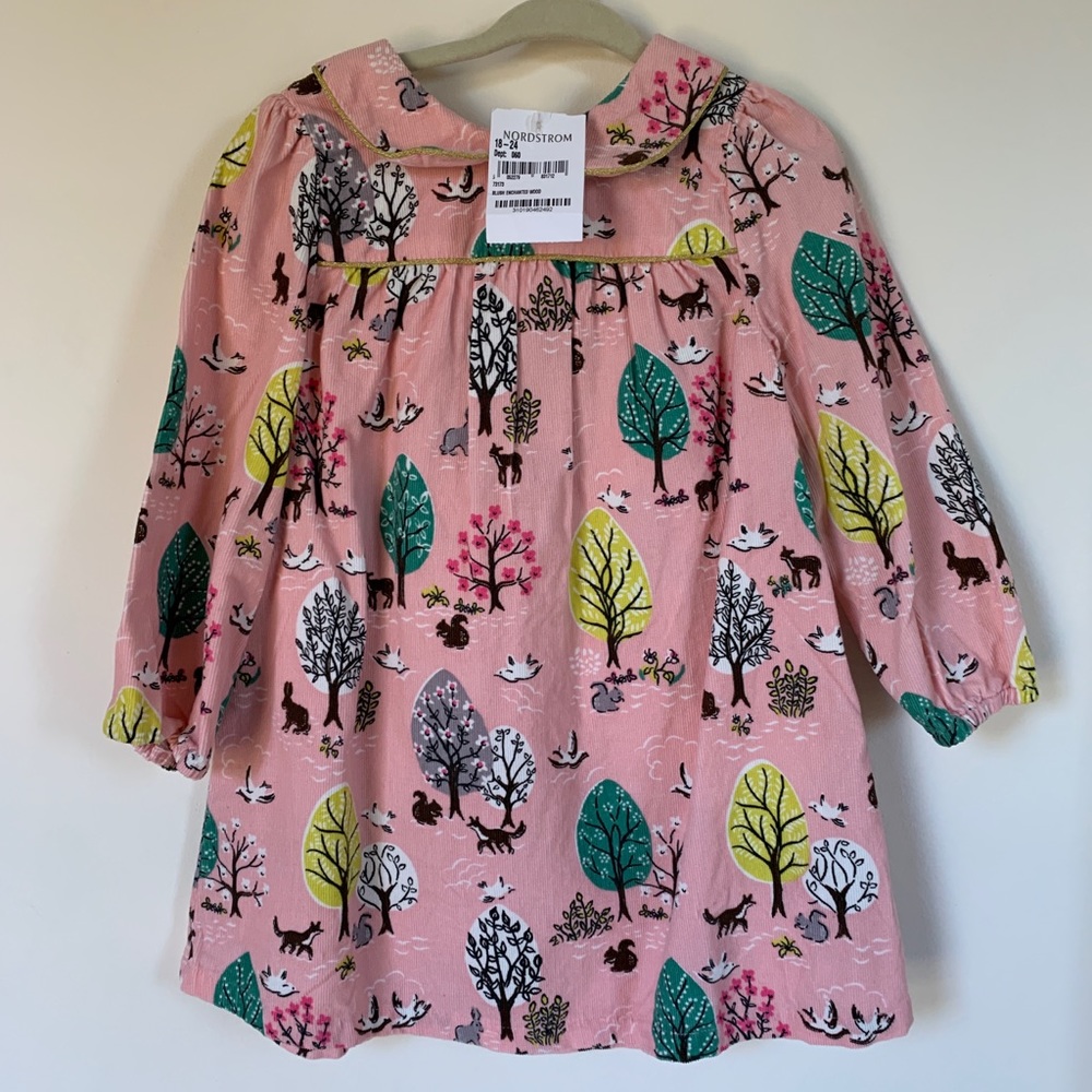 NEW Boden Blush Enchanted Forest Corduroy Dress